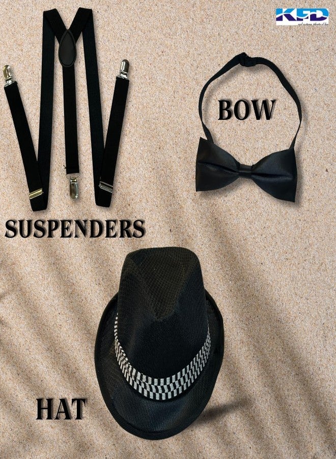 كاكو فانسي دريسيس طقم قبعة وحمالات وربطة عنق من كاكو، إكسسوارات أزياء للأطفال، مثالي لحفلات التنكر. - Image 3